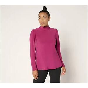 Dennis Basso Regular Italia Knit Mock Neck Soft Peplum Top Berry Kiss M A701558